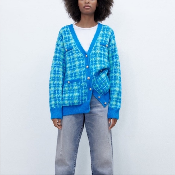 ZARA BLUE KNIT CARDIGAN BLOGGER FAV - Picture 2 of 3